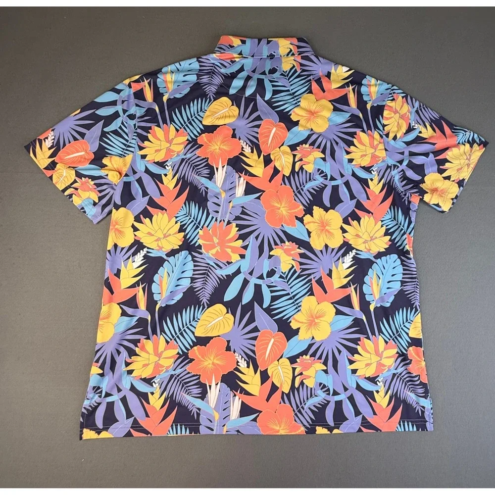 Hreski Polo Shirt Mens XXL Multicolor Tropical Floral Palm Leaf Golf Performance